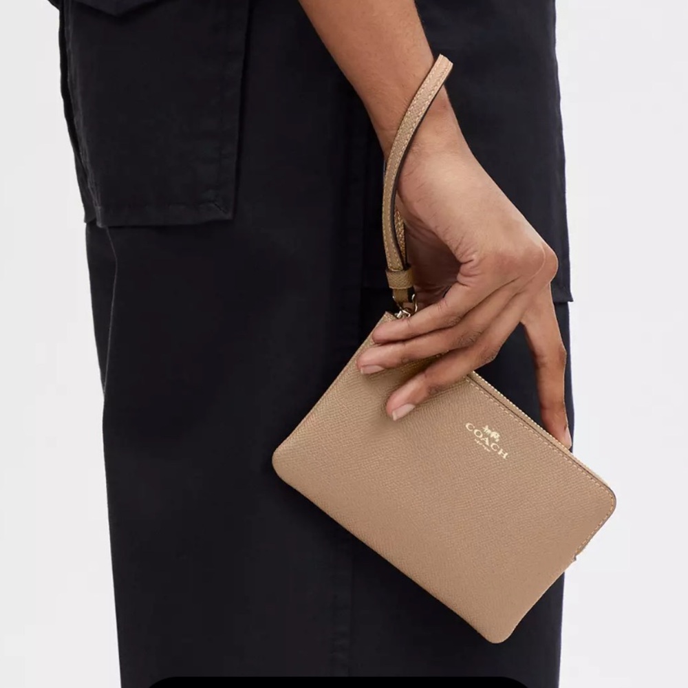 Coach Corner Zip Wristlet, Gold/Taupe